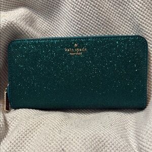 Kate Spade Green Glitter Wallet Zip-Around